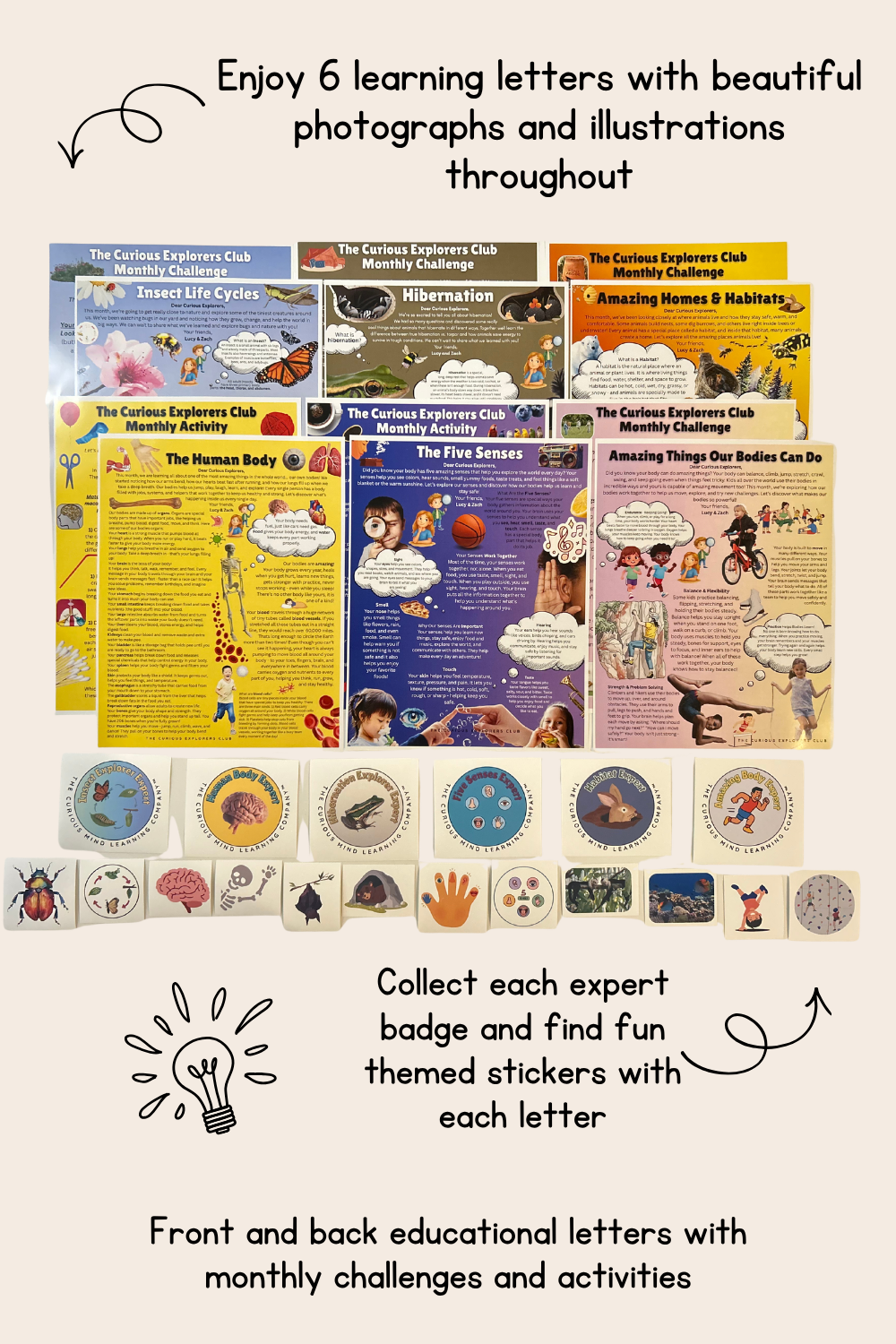 6 Pack Letter Bundle | Insect Life Cycles, Hibernation, Habitats, The Human Body, The Five Senses, and Amazing Bodies | Physical Mail Edition