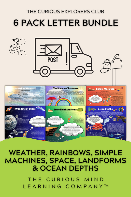 6 Pack Letter Bundle | Weather, Rainbows, Simple Machines, Space, Landforms, & Ocean | Physical Mail Edition