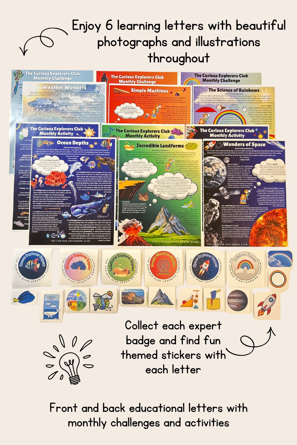 6 Pack Letter Bundle | Weather, Rainbows, Simple Machines, Space, Landforms, & Ocean | Physical Mail Edition