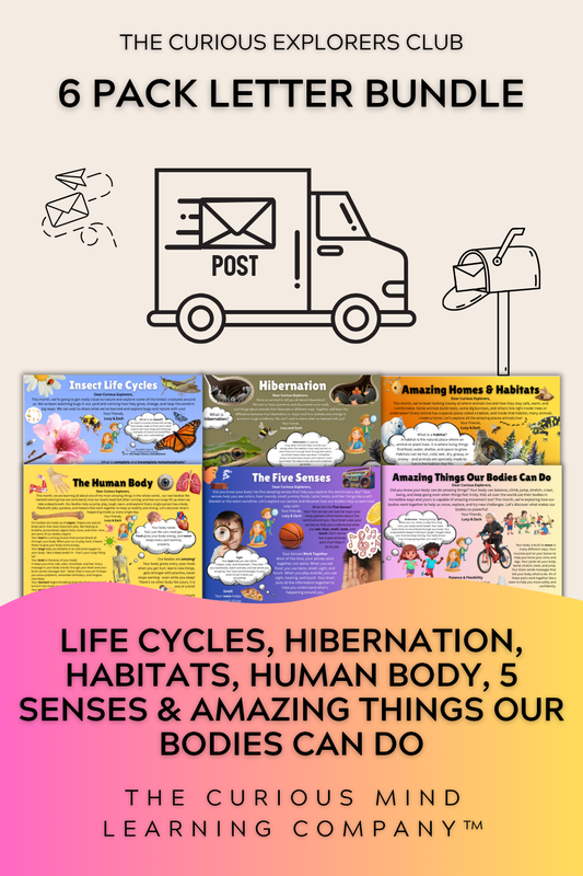 6 Pack Letter Bundle | Insect Life Cycles, Hibernation, Habitats, The Human Body, The Five Senses, and Amazing Bodies | Physical Mail Edition