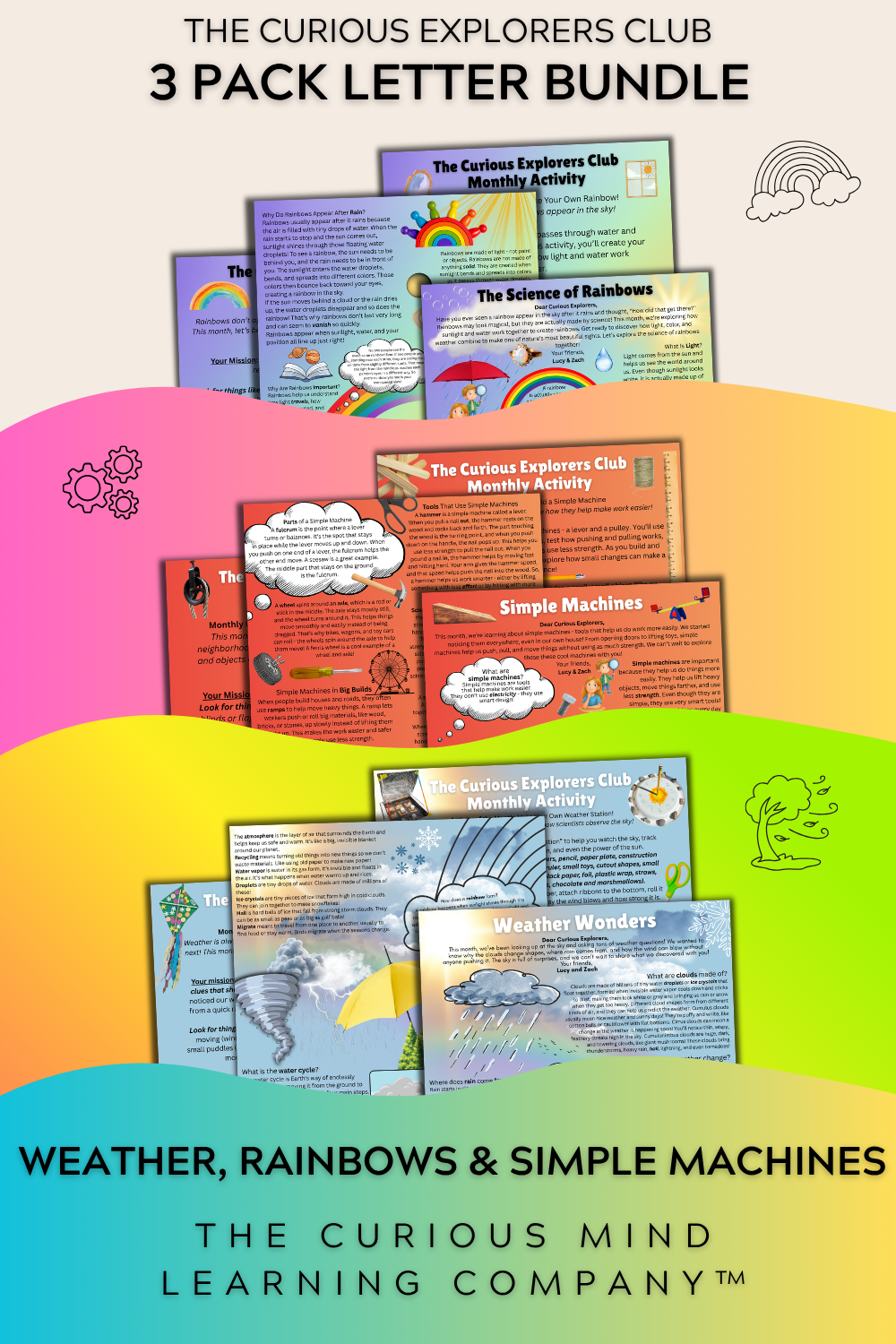 3 Pack Letter Bundle | Weather Wonders, Rainbows, & Simple Machines | Physical Mail Edition