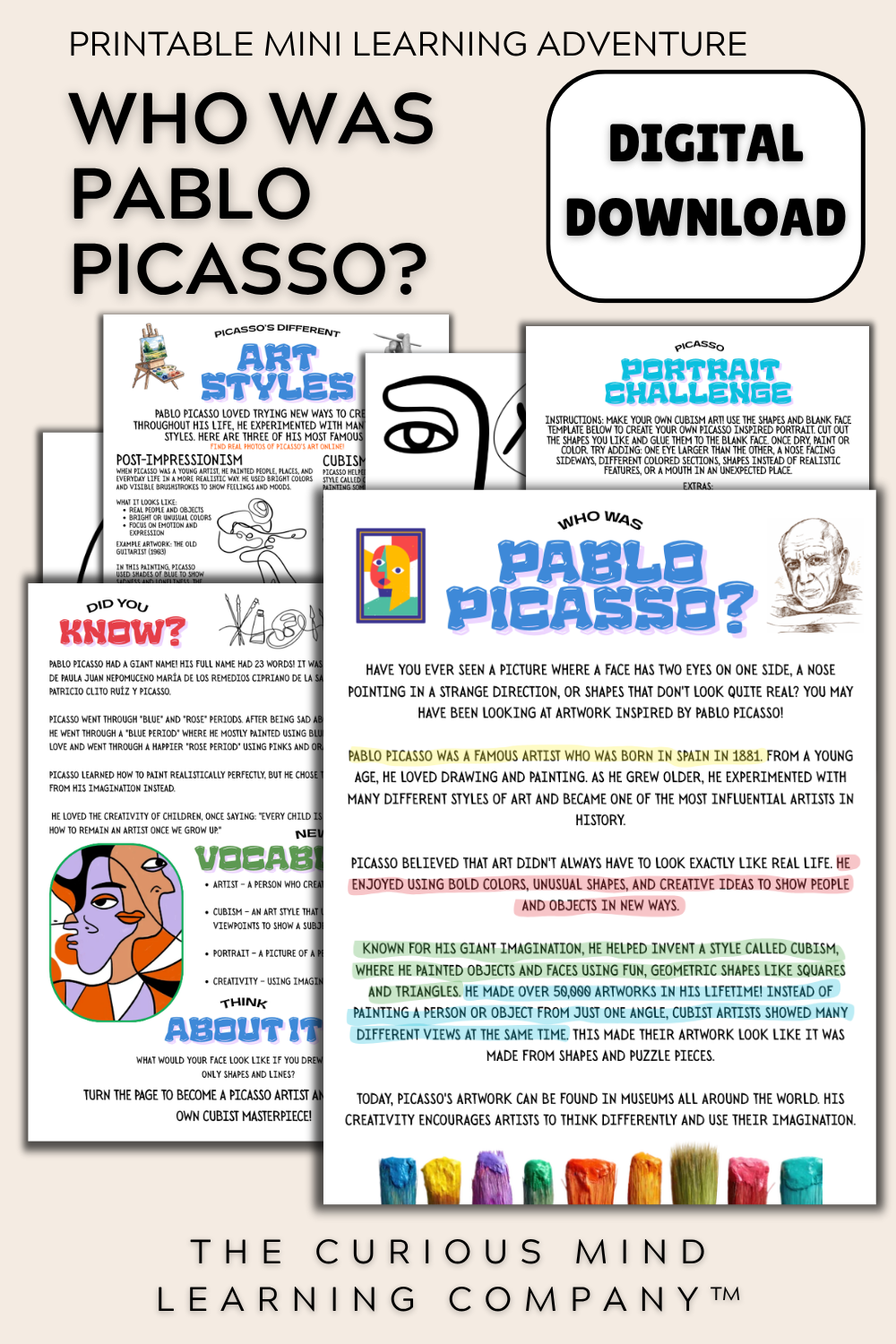 Who Was Pablo Picasso? | Printable Mini Learning Adventure